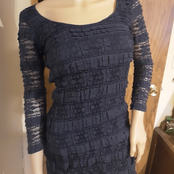Max Studio XS Navy Blue Lace 3/4 Sleeve Dress - Picture 6 of 7
